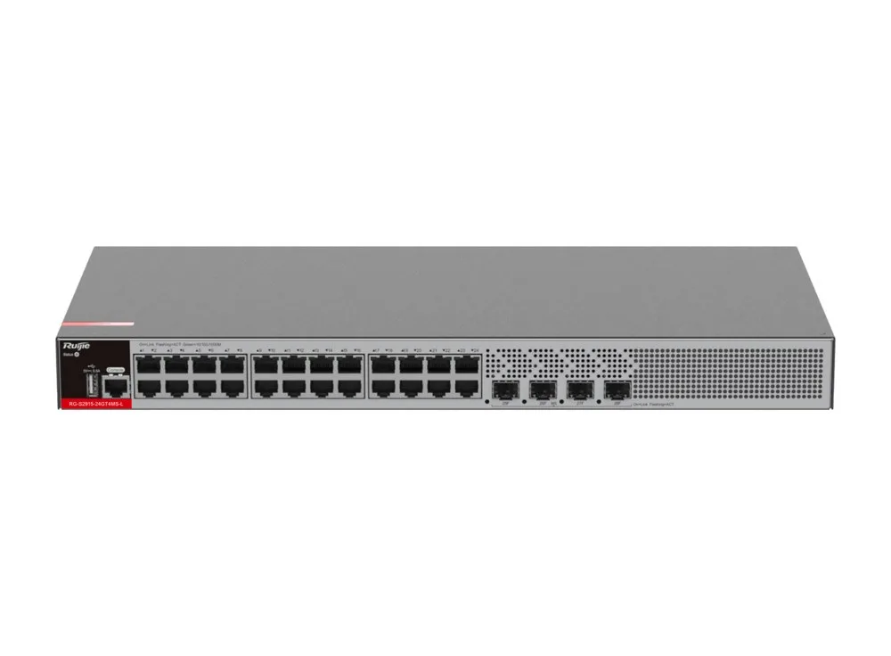 Switch Layer 2+ RG-S2915-24GT4MS-L chụp mặt trước hơi nghiêng, ảnh hãng