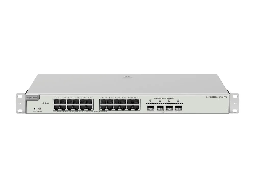 Switch Layer 2+ PoE Reyee RG-NBS3200-24GT4XS-P-V2 nhìn từ phía trước, phía trên
