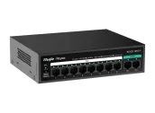 Ảnh thu nhỏ RG-ES110FG-P chụp nghiêng: 8 cổng PoE 10/100 Mbps và 2 cổng uplink Gigabit G1, G2