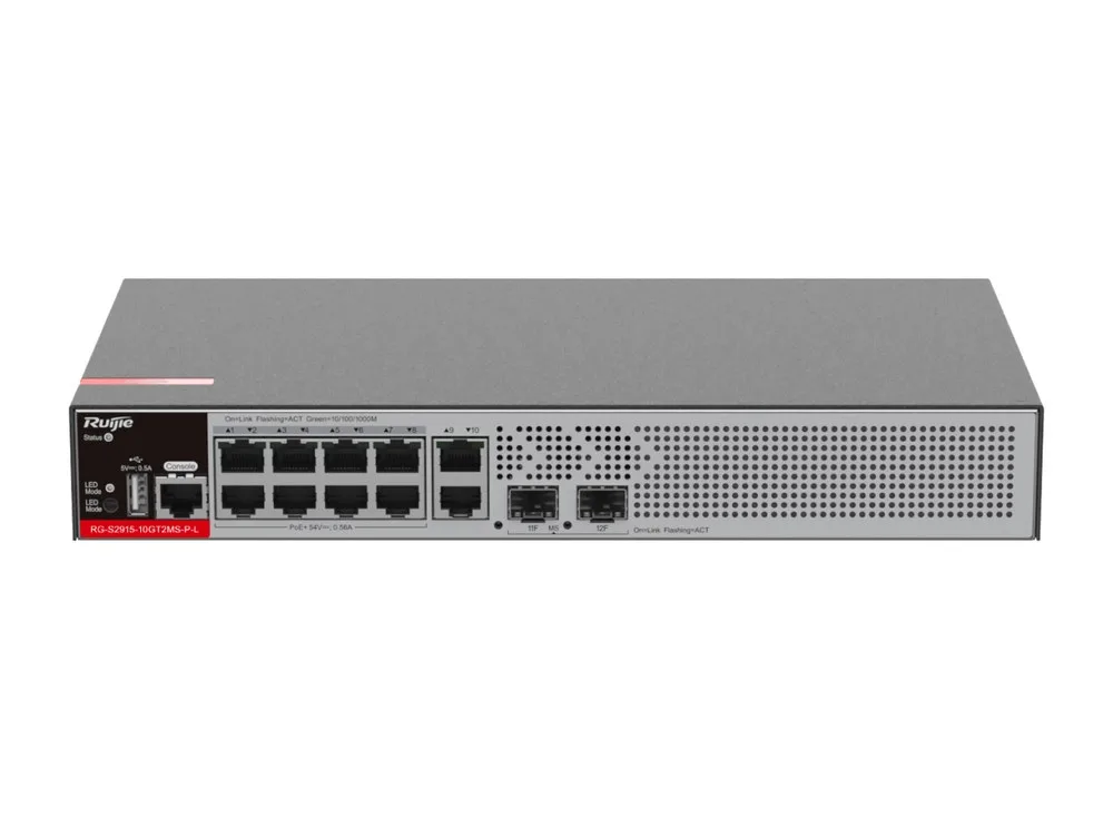 RG-S2915-10GT2MS-P-L chụp mặt trước hơi nghiêng, ảnh hãng Ruijie