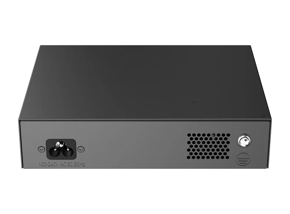 Mặt sau RG-ES110GS-P-L với đầu cắm nguồn AC, khe thoát nhiệt và cọc tiếp đất