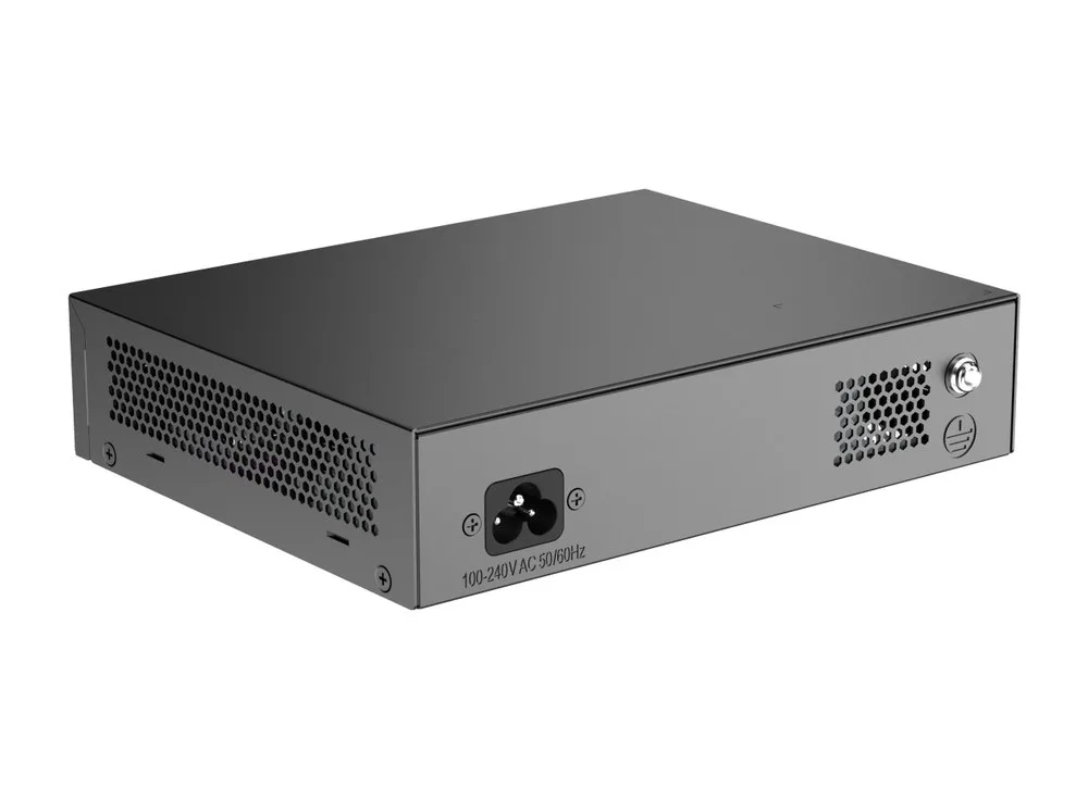 Góc sau switch RG-ES110GS-P-L, thấy đầu cắm nguồn AC