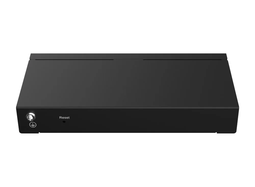 Mặt sau switch RG-ES208GC với nút Reset, ảnh hãng