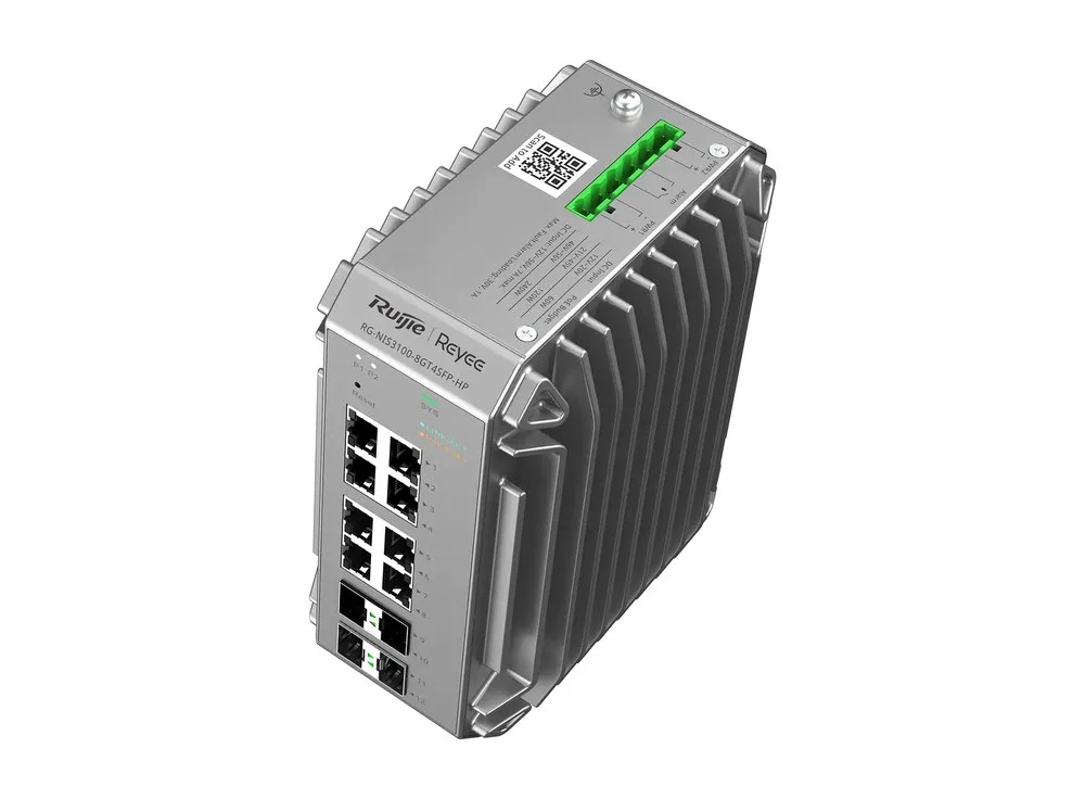 RG-NIS3100-8GT4SFP-HP nhìn từ trên xuống phía cổng, ảnh hãng Ruijie