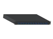 Ảnh thu nhỏ FD1W12BUDLCZ chụp góc nghiêng: vỏ thép đen 1U và tai bắt rack hai bên