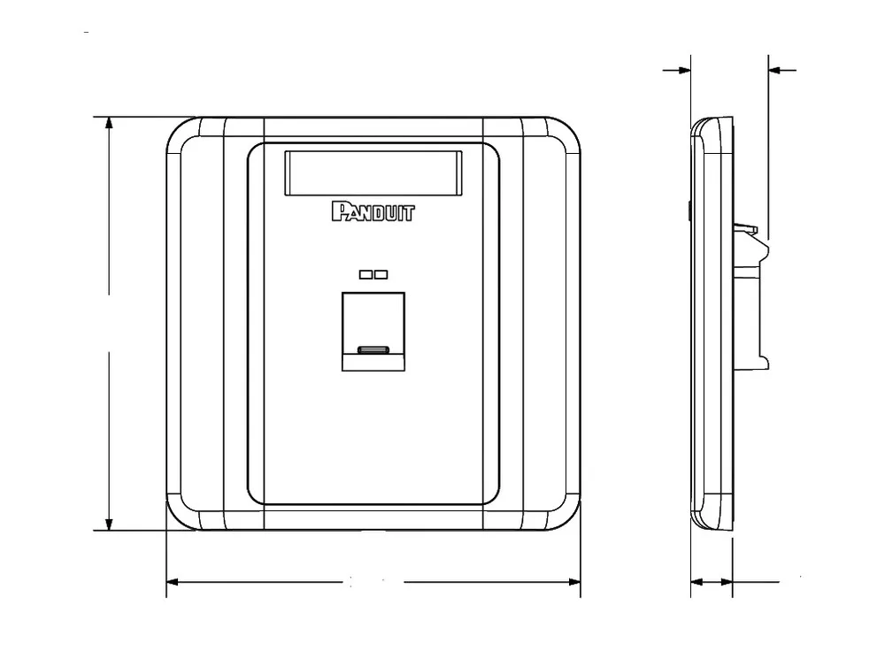 Hình chiếu đứng và cạnh mặt NKFPL86F1SAW trong data sheet Panduit
