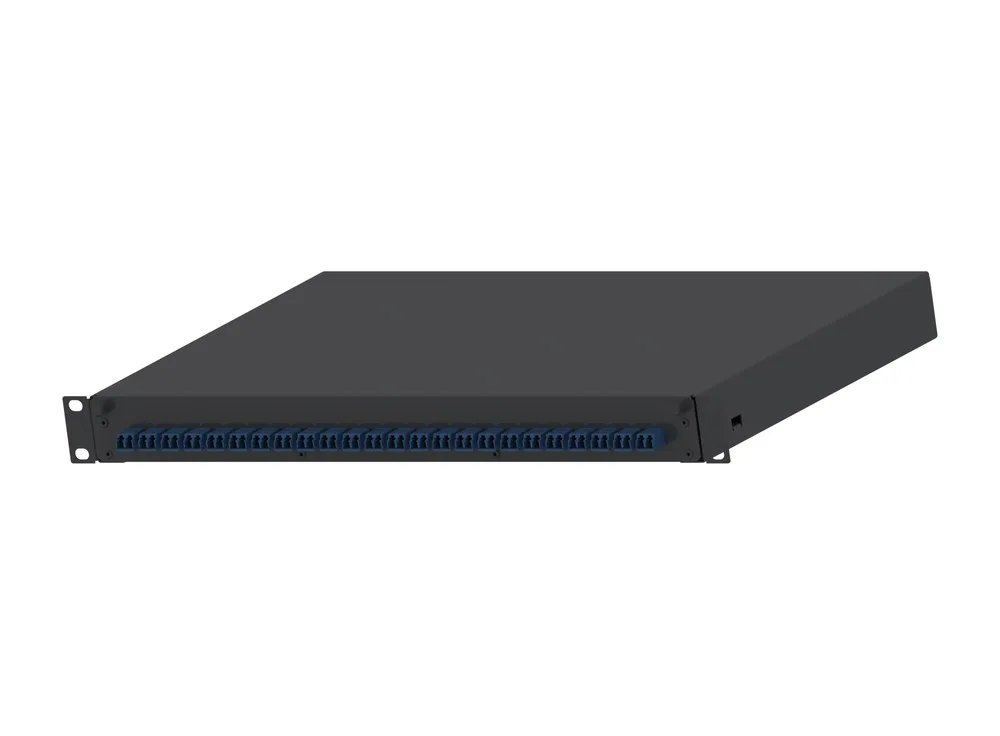 Mặt trước FD1W24BUDLCZ với dải 24 adapter LC duplex OS2 trên thanh 1U