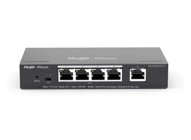 Switch Ruijie RG-ES205GC-P 4 cổng PoE+ Gigabit, 1 cổng Gigabit
