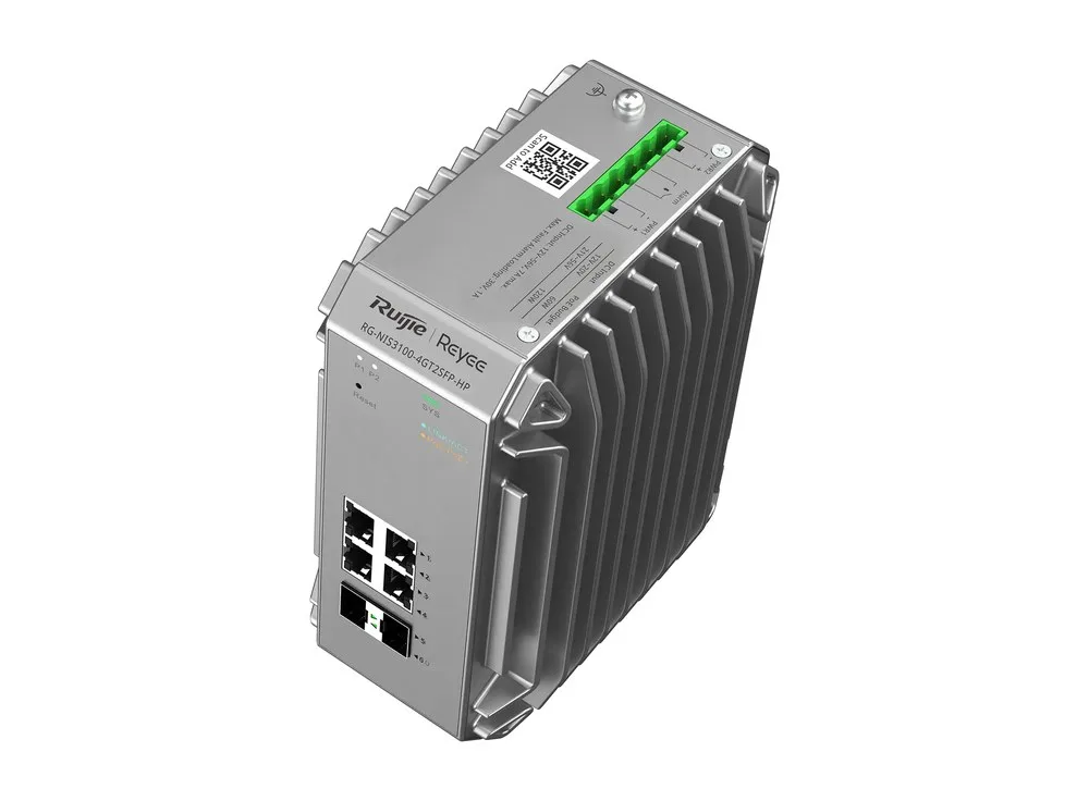 RG-NIS3100-4GT2SFP-HP nhìn từ trên xuống phía cổng, ảnh hãng Ruijie
