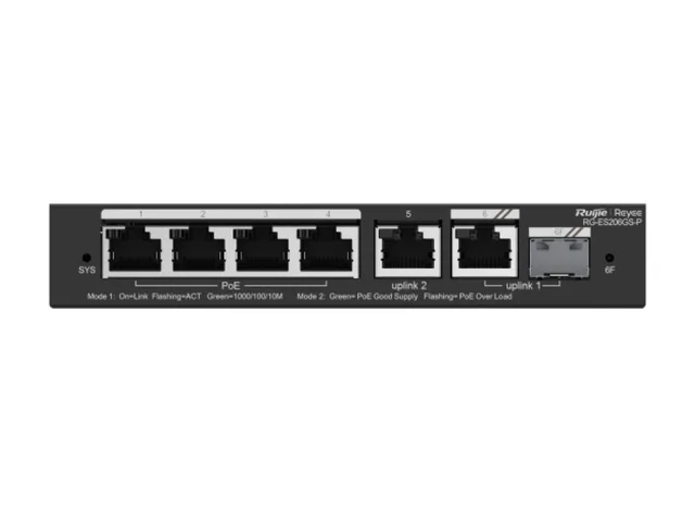 Switch Ruijie RG-ES206GS-P 4 cổng PoE+ Gigabit, 2 cổng Gigabit, 1 combo SFP