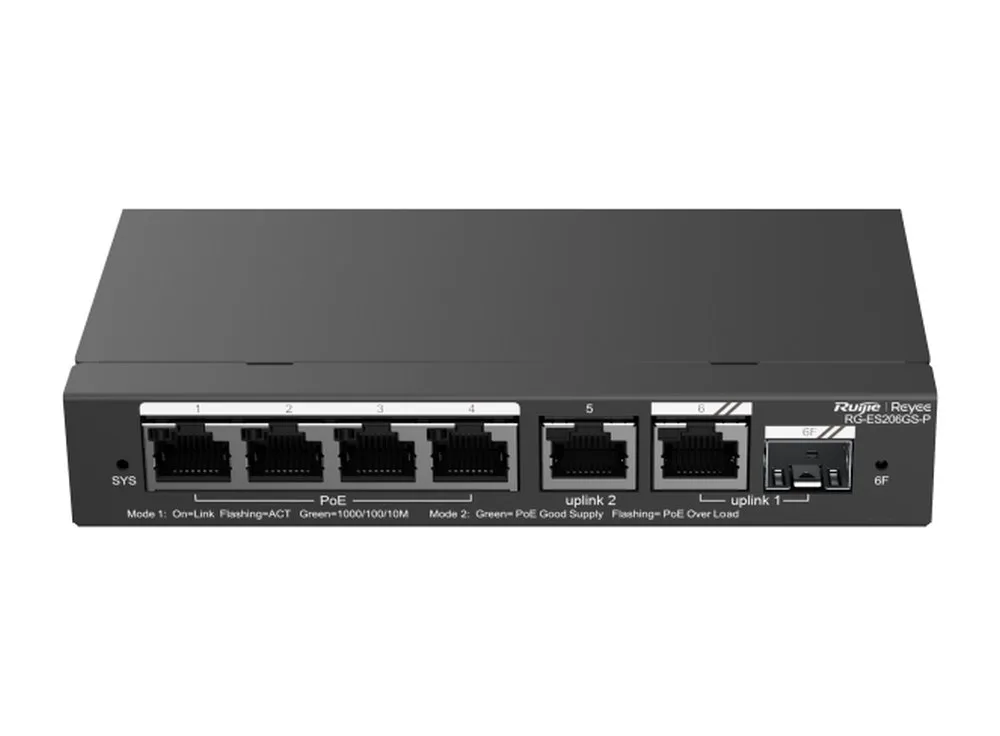 Switch Reyee ES200 RG-ES206GS-P nhìn từ phía trước, phía trên