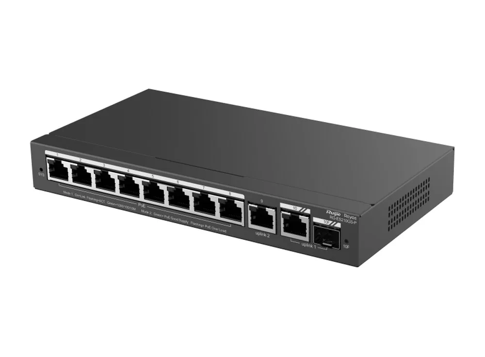 Switch PoE 120 W RG-ES210GS-P vỏ kim loại, góc chụp bên phải