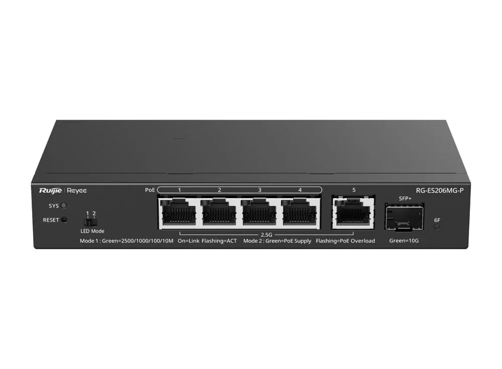 Switch Reyee ES200 RG-ES206MG-P nhìn từ phía trước, phía trên