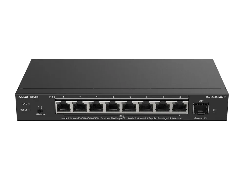 Switch Reyee ES200 RG-ES209MG-P nhìn từ phía trước, phía trên