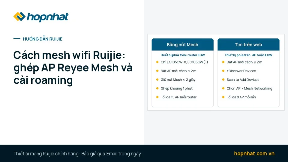 Cách mesh wifi Ruijie (Reyee Mesh): ghép AP không dây, có dây và cài đặt roaming